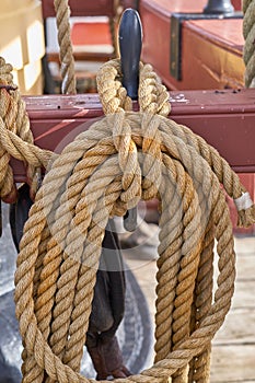 The Historical sailboat Fregatten Jylland - National treasure. Detail of the old Danish Ship Fregatten Jylland, national