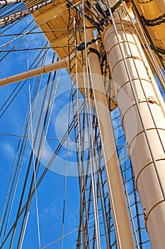 The Historical sailboat Fregatten Jylland - National treasure. Detail of the old Danish Ship Fregatten Jylland, national