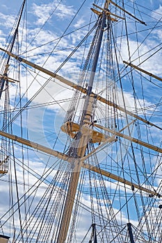 The Historical sailboat Fregatten Jylland - National treasure. Detail of the old Danish Ship Fregatten Jylland, national