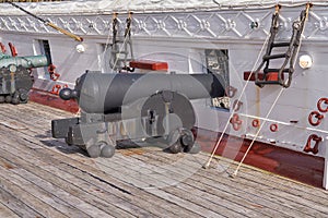 The Historical sailboat Fregatten Jylland - National treasure. Detail of the old Danish Ship Fregatten Jylland, national