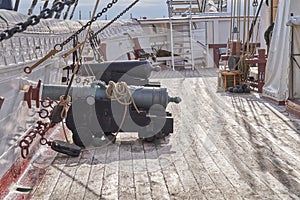 The Historical sailboat Fregatten Jylland - National treasure. Detail of the old Danish Ship Fregatten Jylland, national