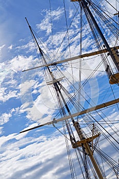 The Historical sailboat Fregatten Jylland - National treasure. Detail of the old Danish Ship Fregatten Jylland, national