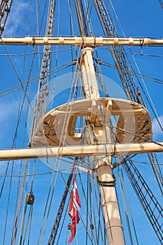 The Historical sailboat Fregatten Jylland - National treasure. Detail of the old Danish Ship Fregatten Jylland, national