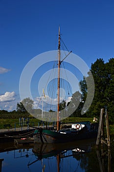 Historical Sailing Ship in the Old Country at the River Elbe, Borstel, Lower Saxony