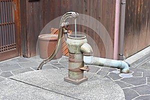 Historical scenery of Japan travel. Japanese old water well.