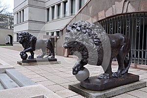 Historical sculpture ,,Lionsâ€ in Vytautas the Great War Museum in Kaunas, Lithuania
