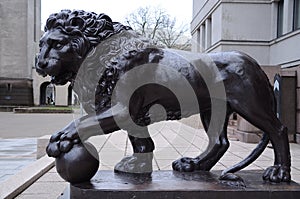 Historical sculpture ,,Lionsâ€ in Vytautas the Great War Museum in Kaunas, Lithuania