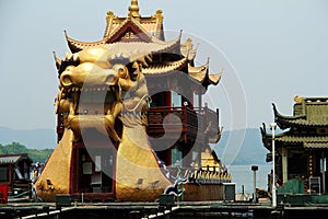 Historical ship along west lake side hangzhou city