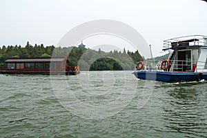 Historical ship along west lake side hangzhou city