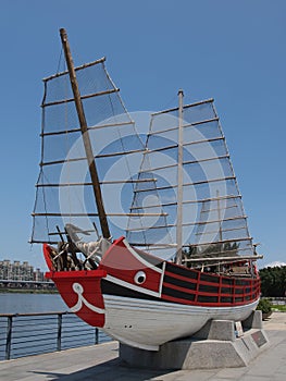 Historical ship display in Dadaocheng area