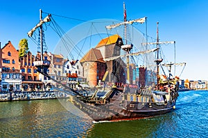 Historical ship in the Old Town of Gdansk, Poland