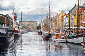 The historical ships in Nyhavn, Copenhagen.