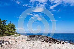 Historical shipwreck on the Baltic Sea coast on the island of Ã–land in Sweden