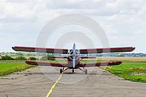 Historical single engine airplane Antonov AN2, front view