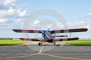 Historical single engine airplane Antonov AN2, front view