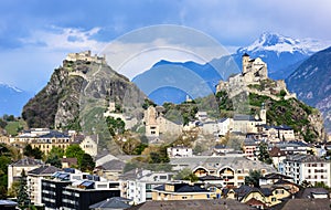 Sion town in in the Alps mountains valley, Valais, Switzerland photo