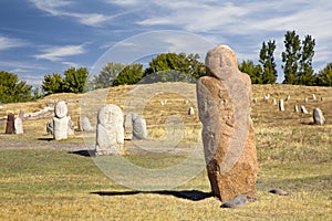 Historical site of Burana and tombstones known as balbas in Kyrgyzstan.