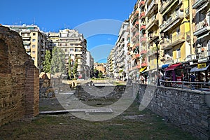 Historical site Octagon in Thessaloniki on a busy day