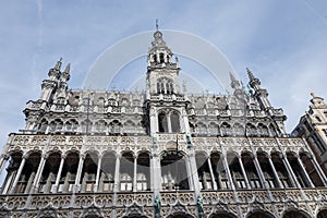 Historical square in the center of Brussels. Building on Grand Place UNESCO heritage site in the city