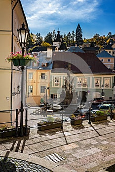 Historical square in town center of Banska Stiavnica, Slovakia,