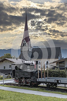 Historical steam locomotive, Achensee lake railroad, Tiro, Austria photo