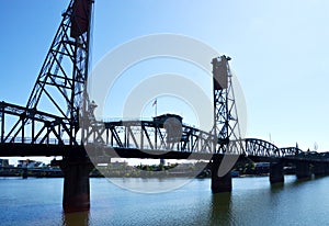 Historical Steel Bridge over the Willamette River in Portland, Oregon