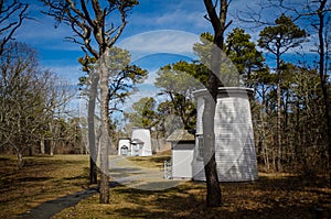 The historical Three Sisters Lighthouses on Cape Cod Massachusetts, New England