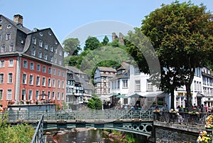Historical tourist town Monschau with half-timbere