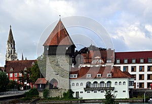 Historical Tower and Gate at the River Rhine in the Town Konstanz, Baden - Wuerttemberg