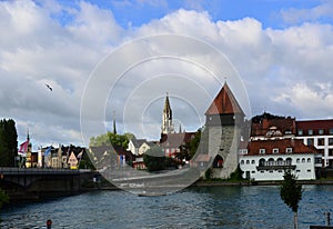 Historical Tower and Gate at the River Rhine in the Town Konstanz, Baden - Wuerttemberg