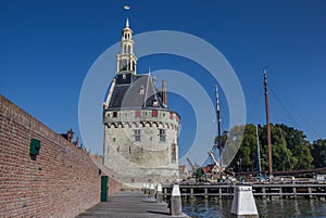 Historical tower Hoofdtoren in the harbor of Hoorn photo