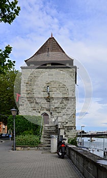 Historical Tower at the River Rhine in the Old Town of Konstanz, Baden - Wuerttemberg