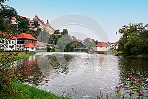 Historical town Bechyne with river Luznice, Czech republic