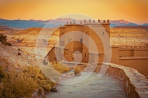 Historical town made entirely of clay in Ait Benhaddou, Morocco