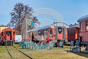 Historical train at old Nora train station in Sweden