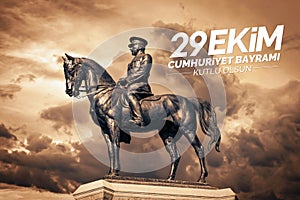 Historical Victory Monument with equestrian Mustafa Kemal Ataturk