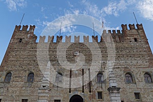 Historical view of the castle of the city of Marostica, with medieval walls, Padova, Italy