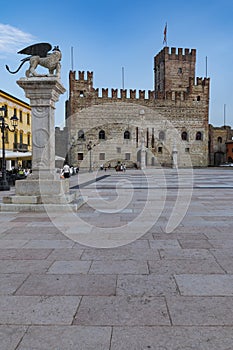 Historical view of the city of Marostica, with medieval walls, Padova, Italy