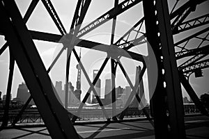 Historical vintage iron bridge at Shanghai bund