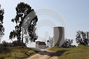 Historical 1946 Water Tower and Security House at the old place of Kibbutz Beeri, Southern Israel. Border with Gaza