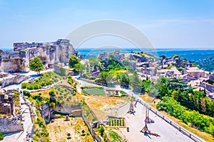 Historical weapons situated inside of the Chateau des Baux perched in Les Baux des Provence village in France