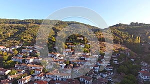 Historical White Houses, Sirince Village, Izmir Turkey. Aerial view drone shot.