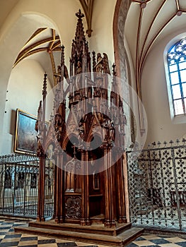 Historical wooden confessional in catholic church, Krakow Poland