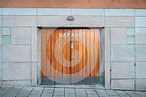 Historical wooden garage door in Stockholm, Sweden