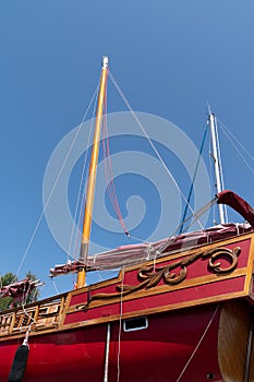 Historical wooden ship moored sea port