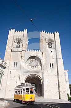 Historical yellow tram in Lisbon photo