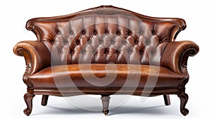 Historically Accurate Brown Leather Sofa With Carving And Smooth Curves