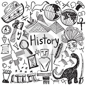 History education subject handwriting doodle icon