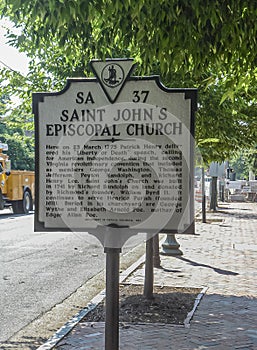 History explanation sign of Saint Johns Church in Richmond, VA, USA photo