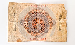 History of German Banknote Zwanzig Mark 1914 - WW1